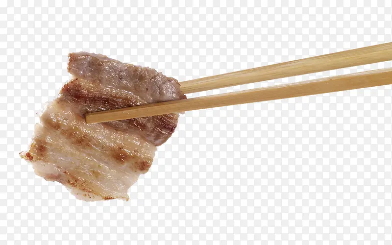 筷子夹着五花肉