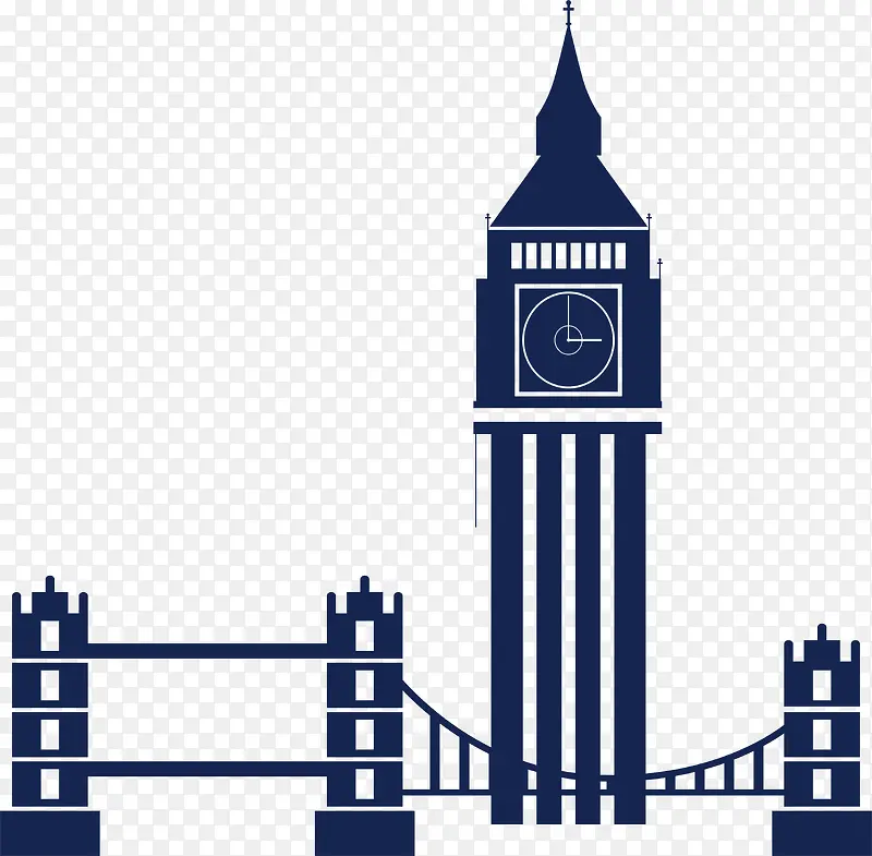 蓝色创意钟楼不规则图形英国旅游