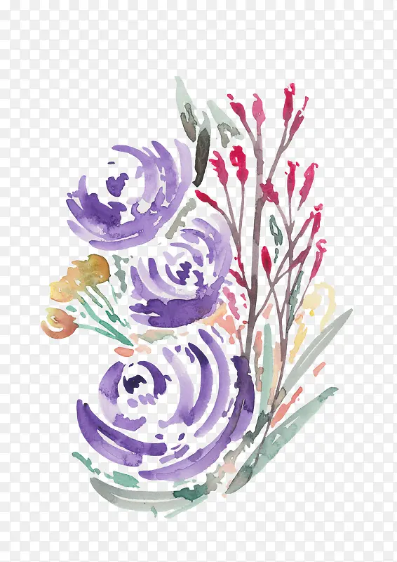紫色手绘的花朵装饰