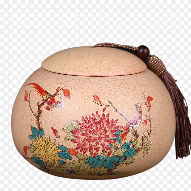 中国风花纹陶罐