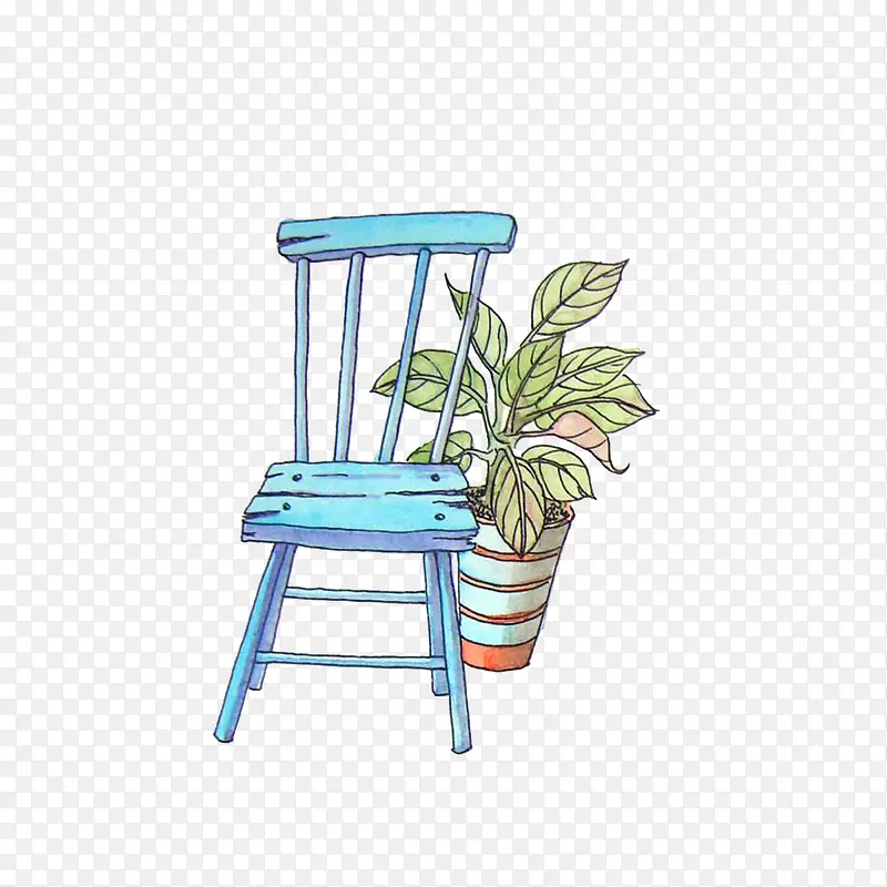 椅子盆栽手绘