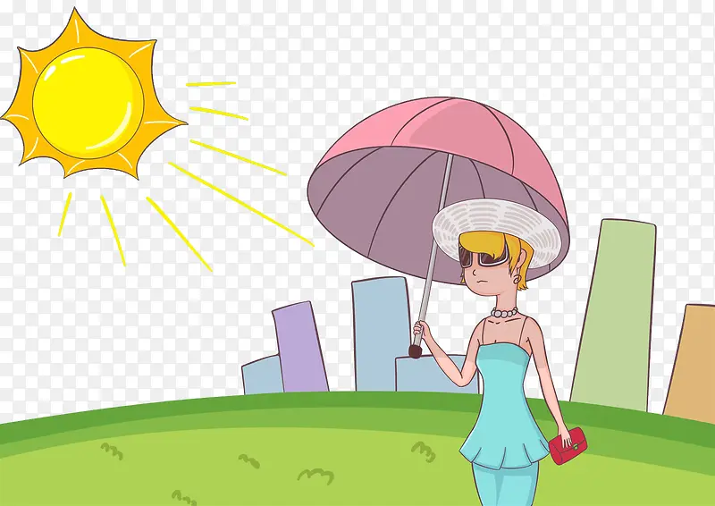 卡通插画撑伞遮阳的女士免抠
