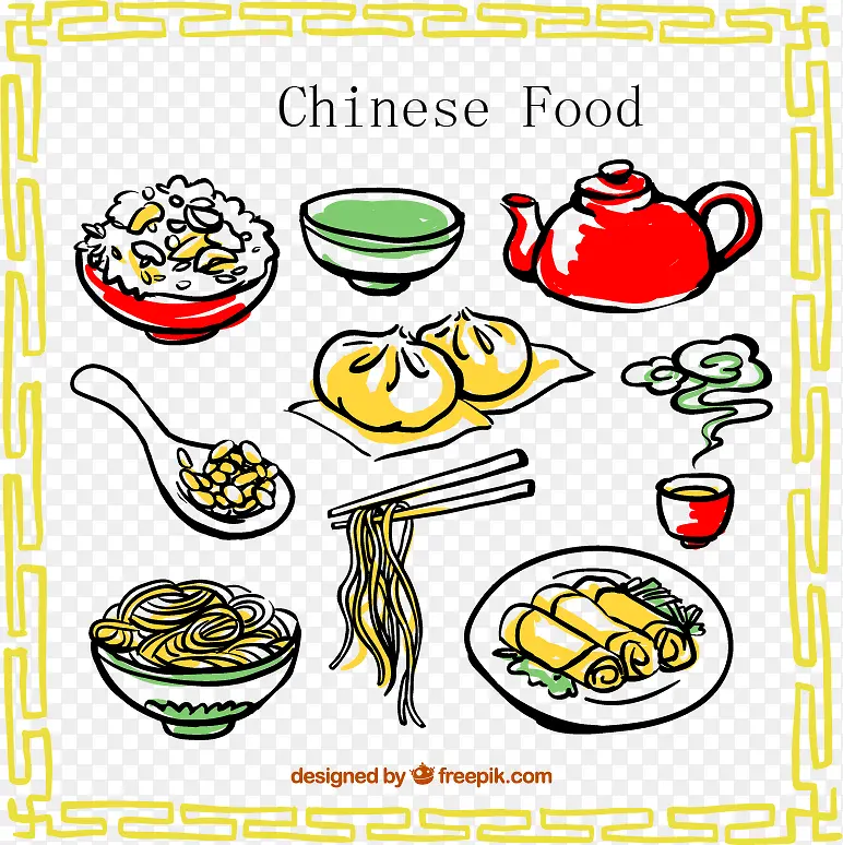 彩绘中国食物矢量素材图片免费下