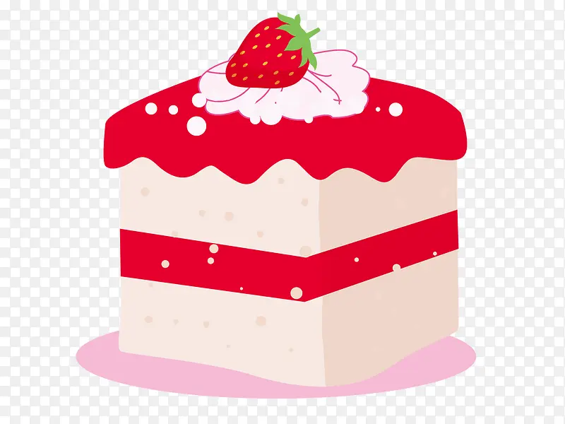 草莓奶油切块正方形美味甜品手绘