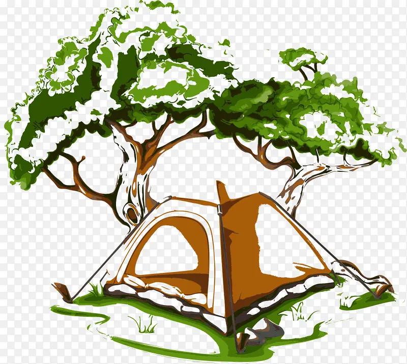 水彩树木帐篷