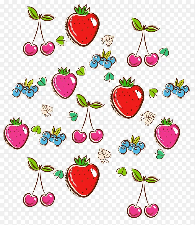 手绘莓果蓝莓草莓樱桃背景