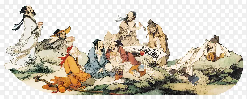 手绘古代诗人饮酒对诗PNG图片素材下载_图片编号qlpvmzlq-免抠素材网