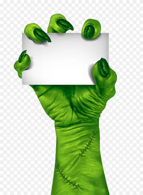 创意绿色魔爪手上的卡片