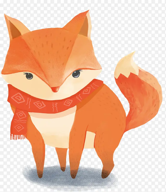 手绘戴红色围巾的狐狸