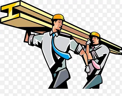 卡通建筑工人抬木板