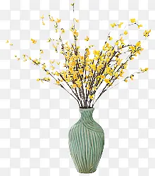 黄色的花卉植物绿色的瓶子盆栽