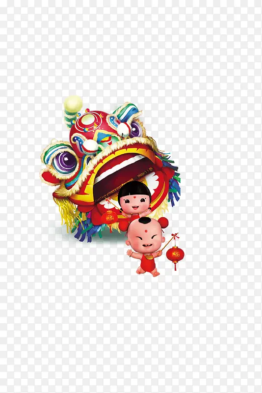 中国风新春过年儿童舞狮logo