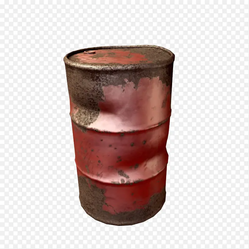 破旧红色圆柱形状机油桶