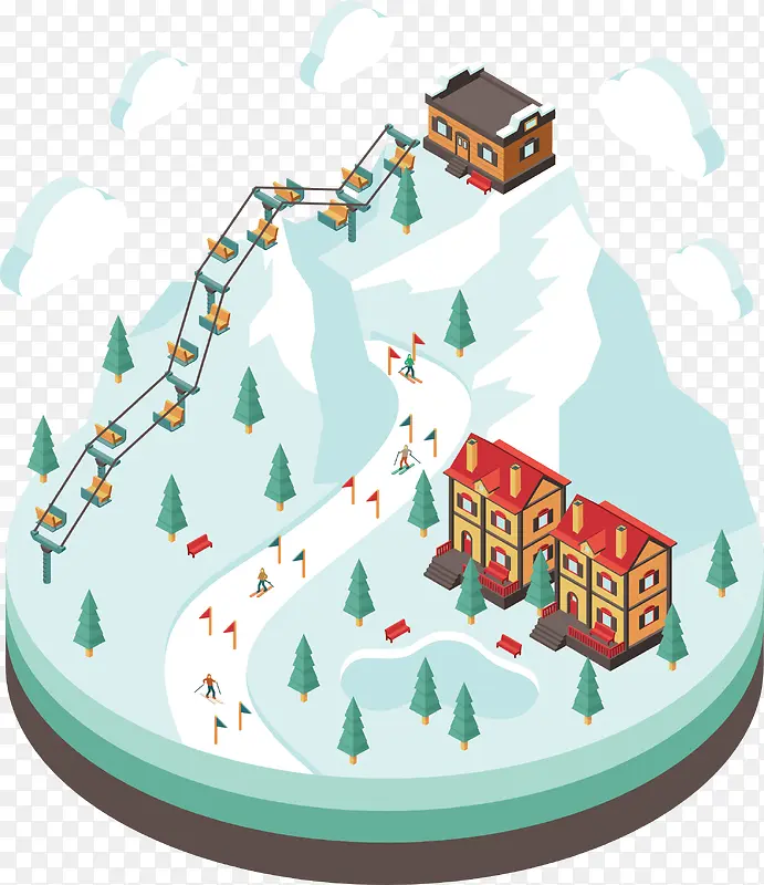 冬天圆形滑雪场模型