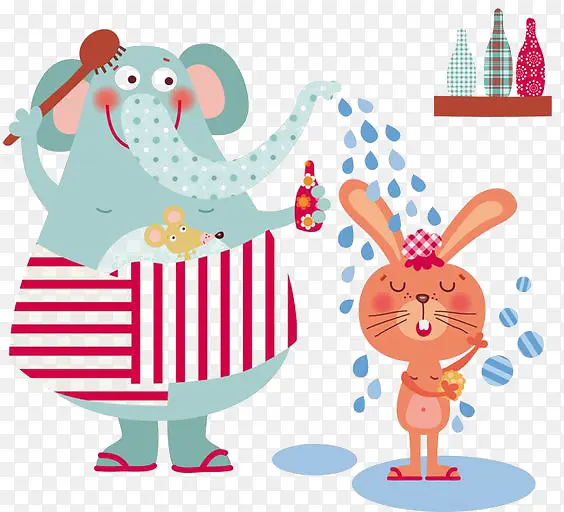 大象给兔子洗澡