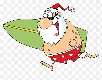光膀子的圣诞老人夹着帆板船冲浪