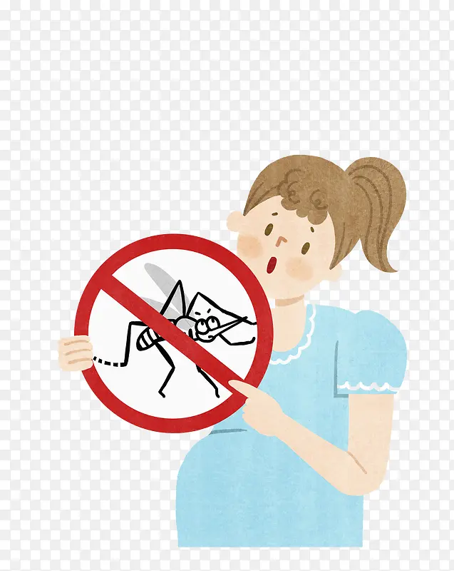 小女孩拿着禁止蚊子的标志