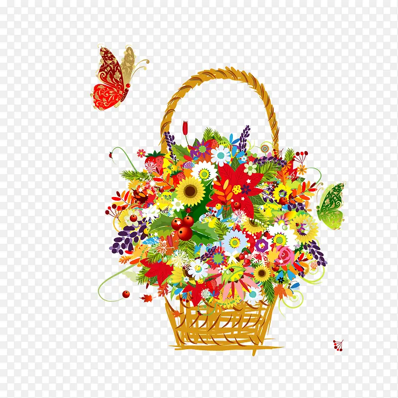 彩色花卉花篮背景装饰图
