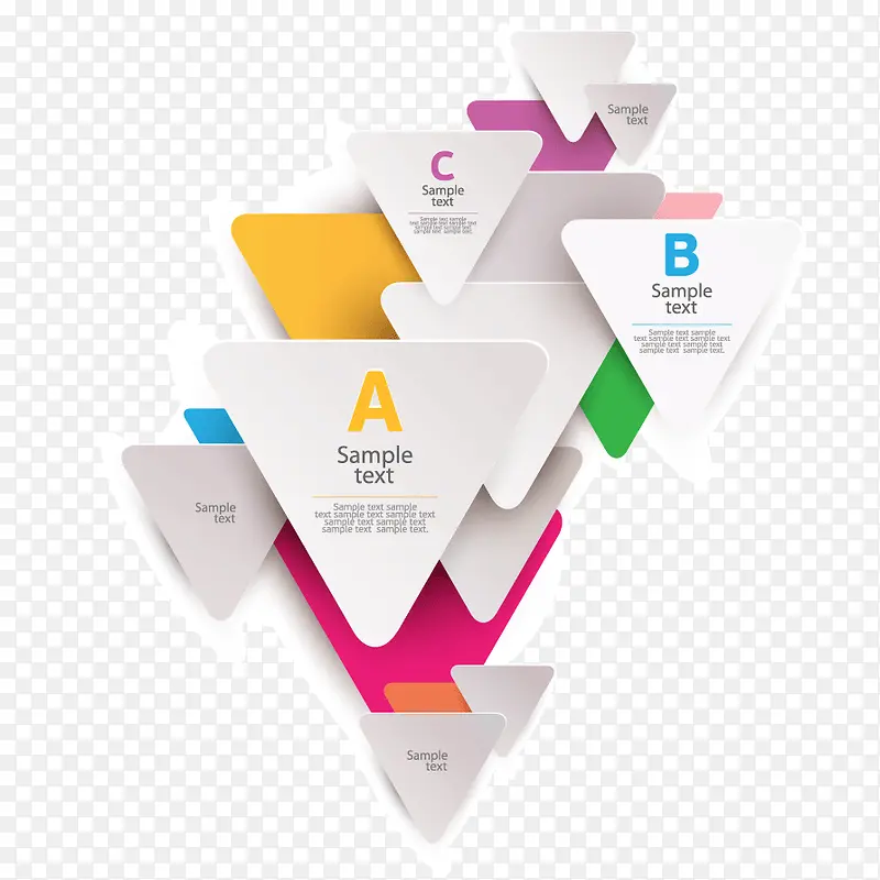 彩色叠加三角形信息展示ppt元素