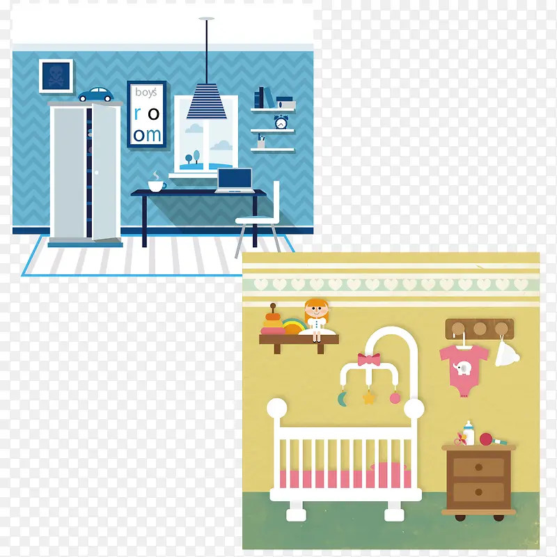 女婴和男婴矢量室内设计图