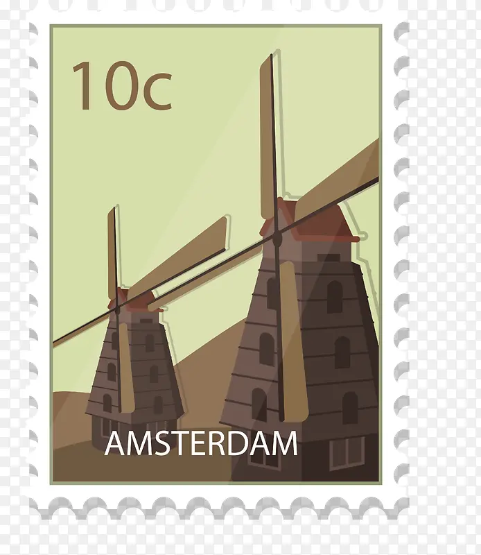 卡通旅游城市邮票阿姆斯特丹素材