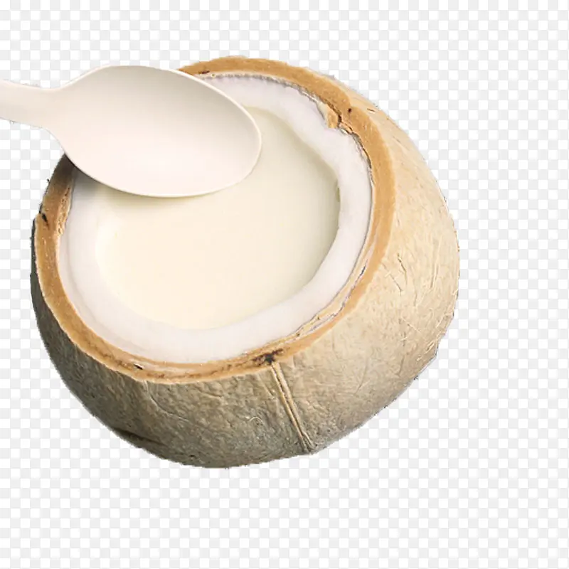 椰壳里乳白色的椰子奶冻