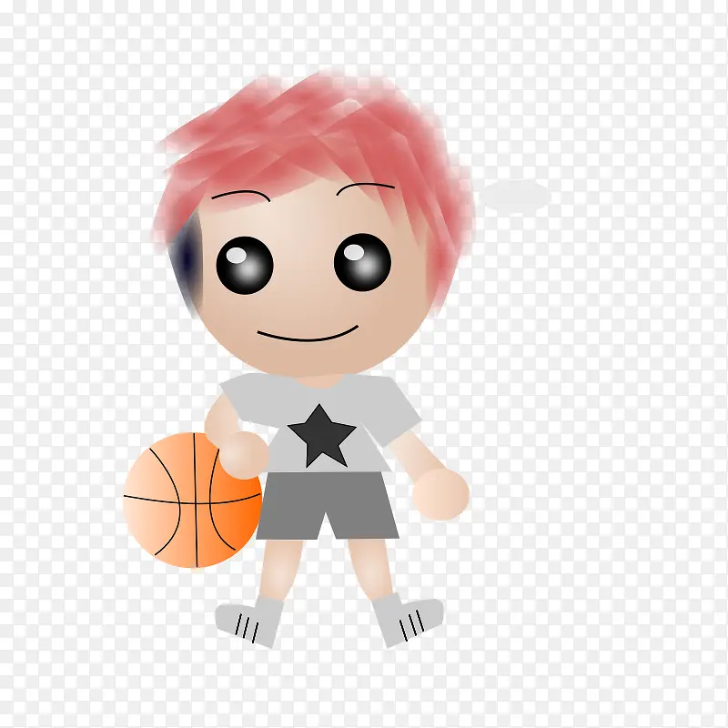 红色头发玩篮球的卡通男孩
