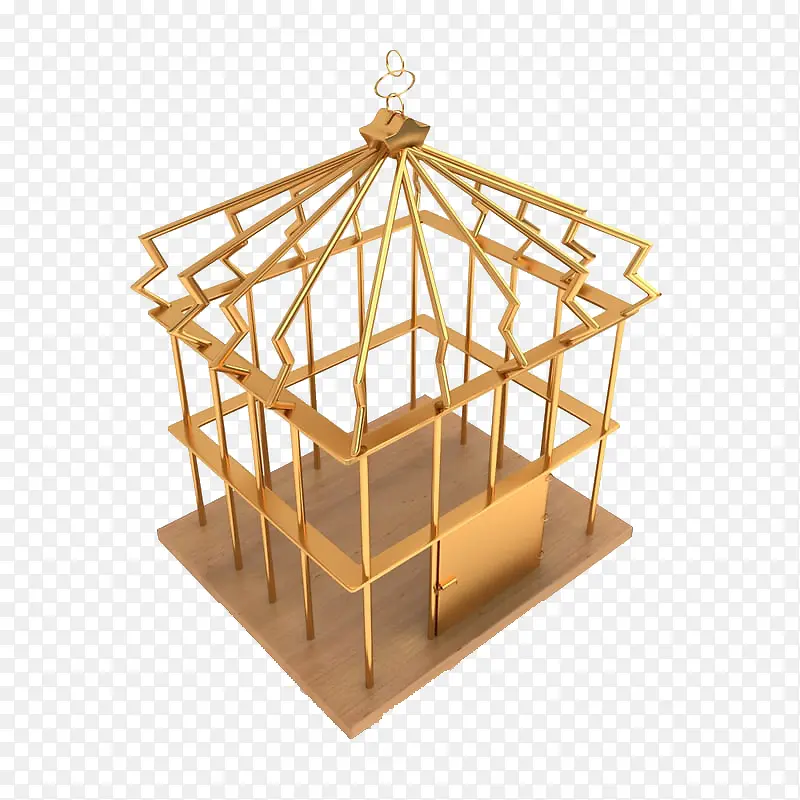 简单金色方形中式鸟笼