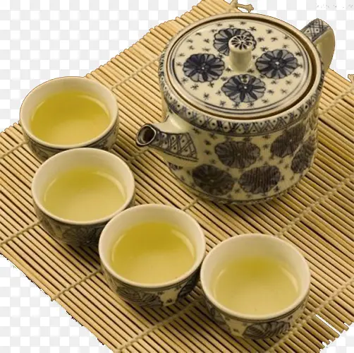 竹编茶垫青花瓷茶具禅文化茶文化