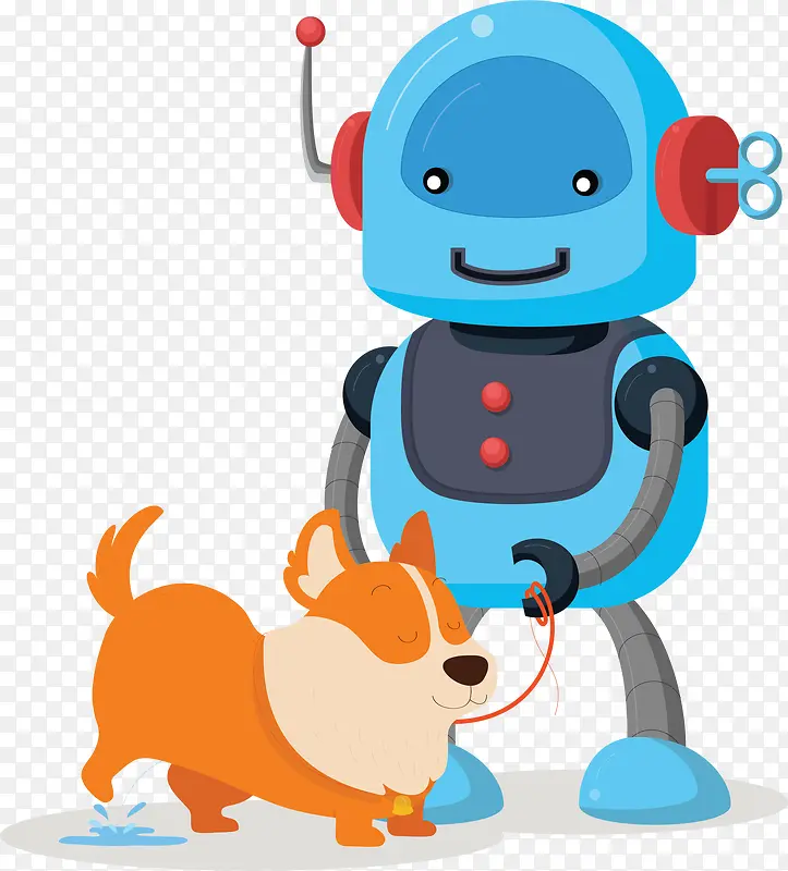 蓝色可爱遛狗机器人