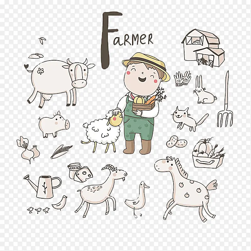 农夫和小绵羊等动物们