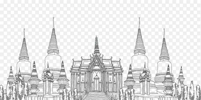 线描泰国寺庙