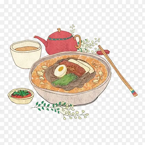 冬季白菜汤手绘画素材图片