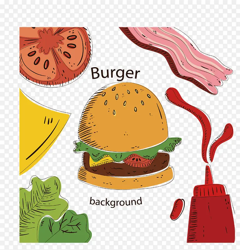 卡通快餐食品汉堡番茄酱