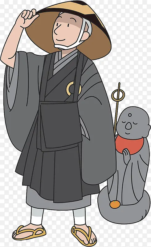 日本和尚僧侣卡通插图