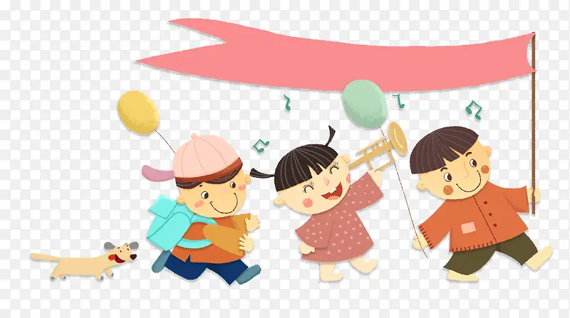 六一儿童节可爱卡通插图拿气球排