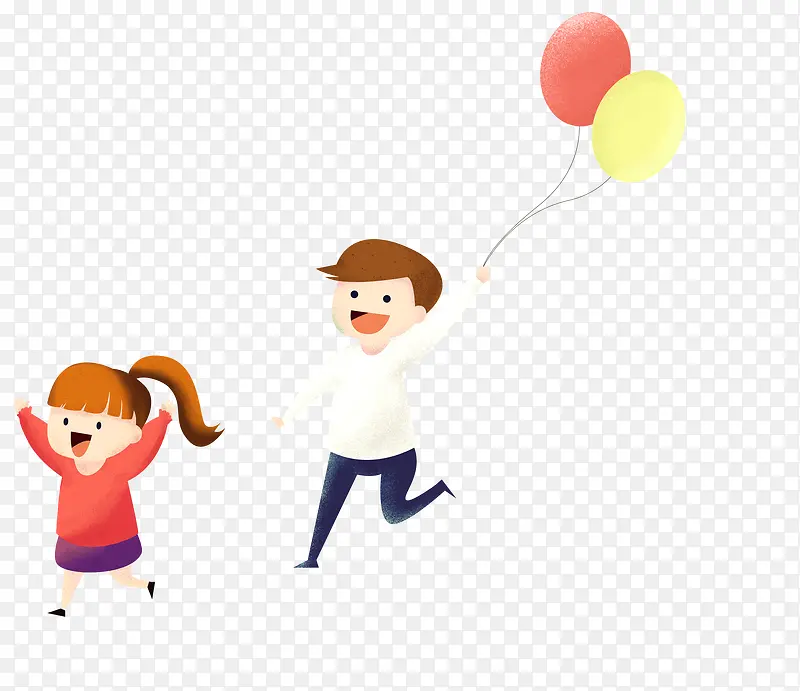 手绘儿童插图六一儿童节拿气球欢