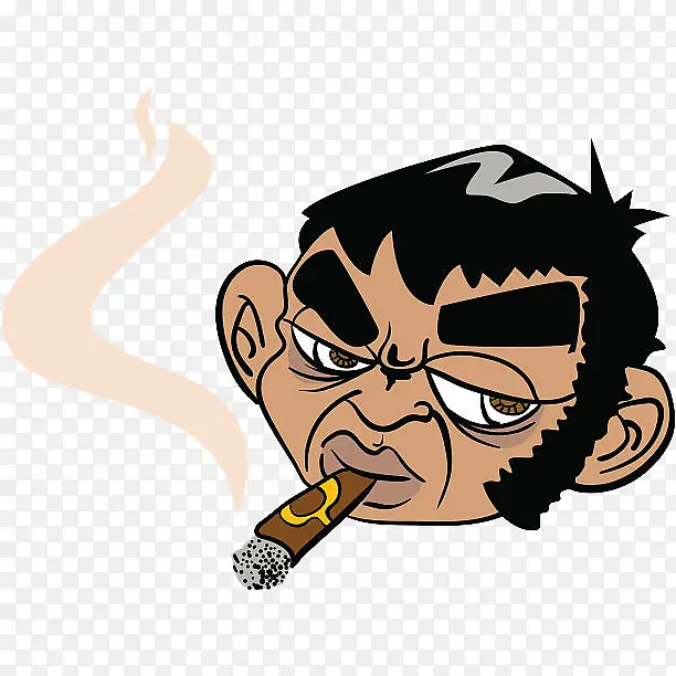 卡通抽雪茄的男人头像插画免抠