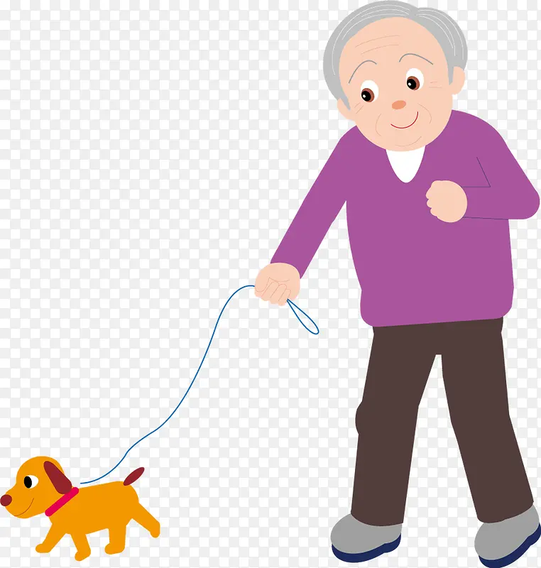 老年人遛狗散步