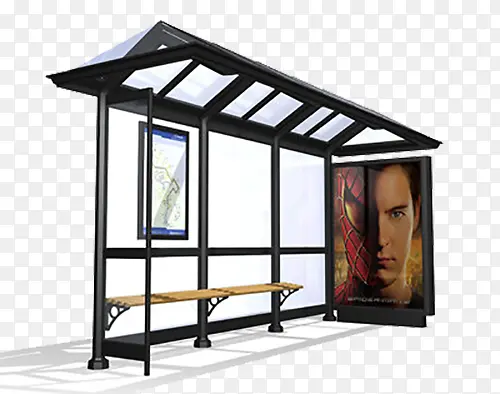 黑色框架玻璃透明公交车站台