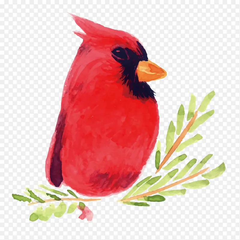卡通手绘圣诞红色小鸟