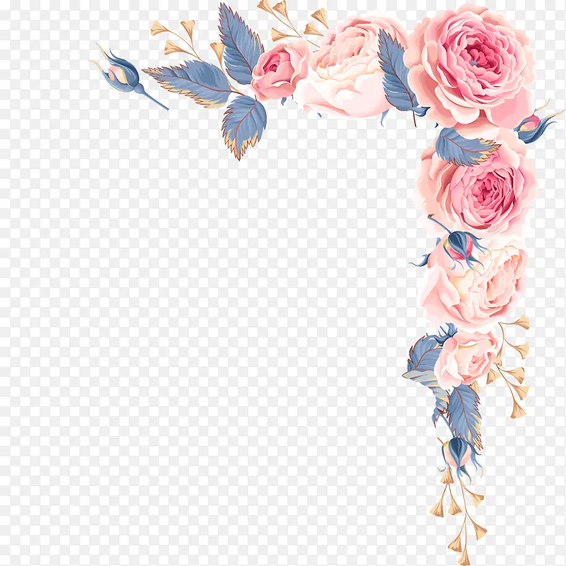 手绘粉色花卉装饰边框素材