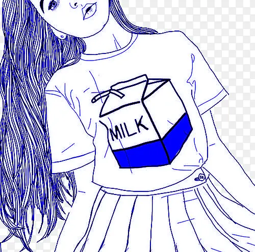 蒸汽波风格手绘穿着印有牛奶盒衣