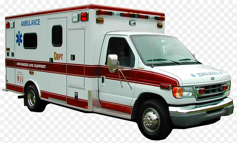 一辆白红色的急救车