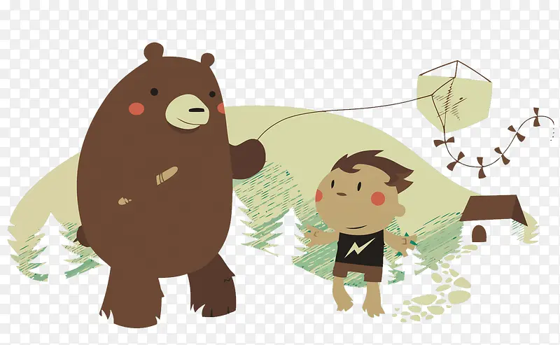 矢量熊和小孩放风筝