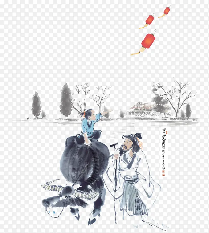 放牛的小孩和老人