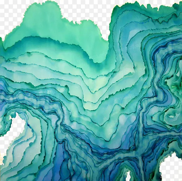 蓝绿色手绘海浪图案