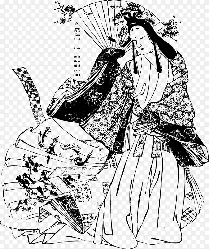 手绘日本贵族女子