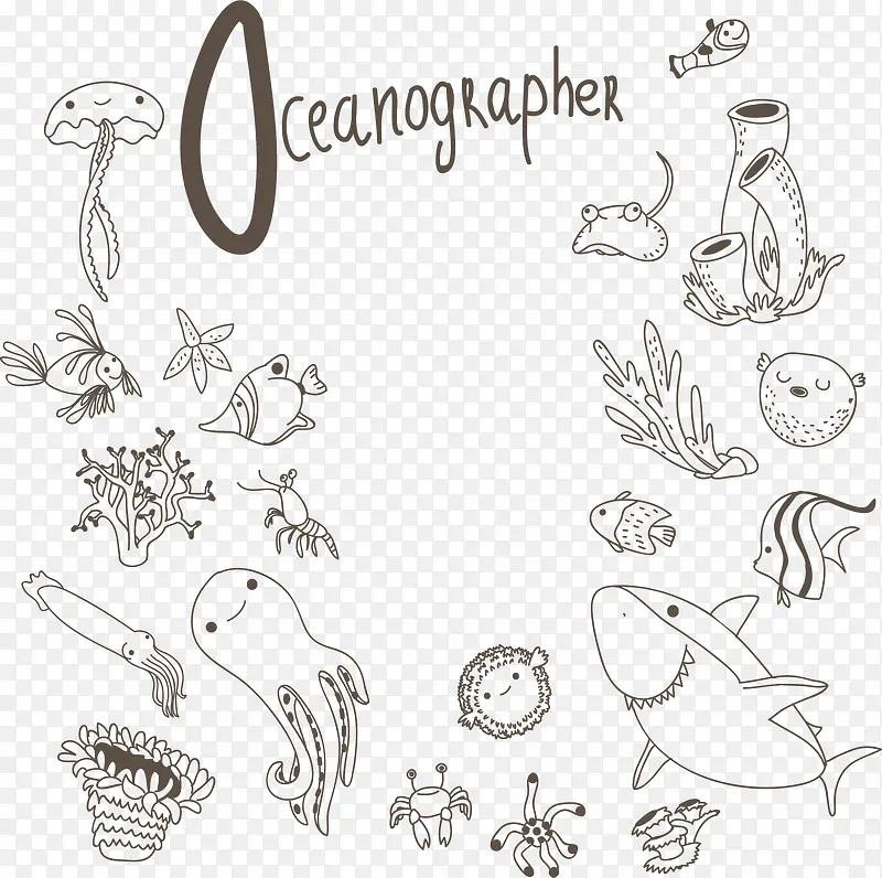 素描海洋生物矢量图