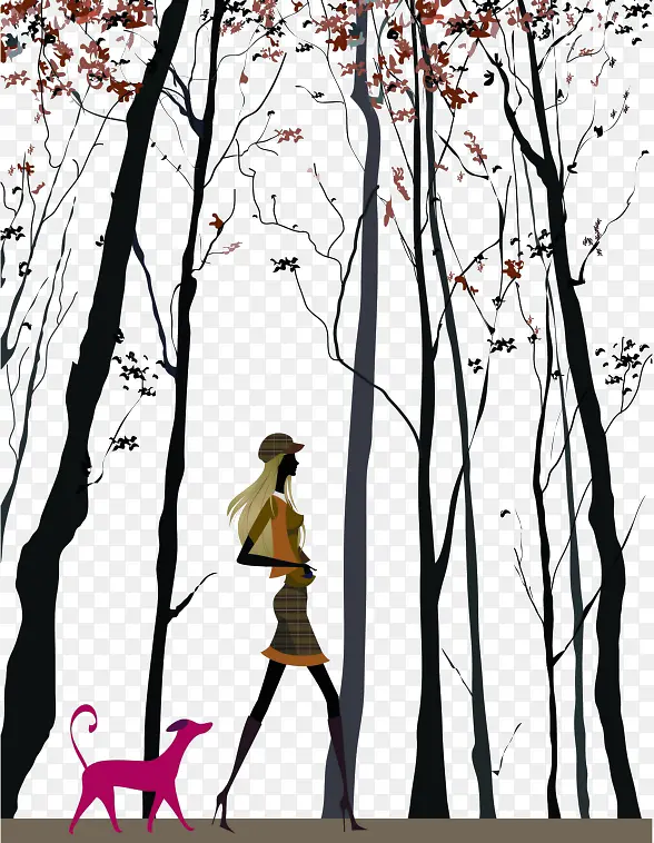 树林里散步的女孩